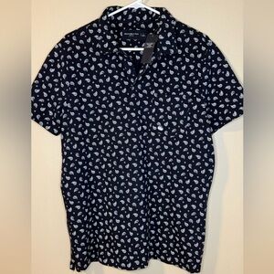 Abercrombie & Fitch Polo Shirt Mens L Stretch Dark Blue Paisley Short Sleeve